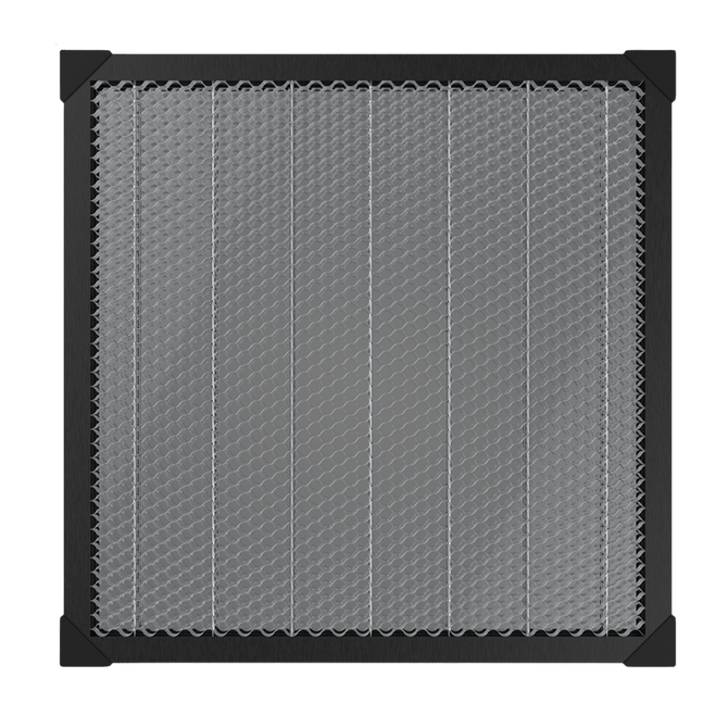 The Creality Falcon Honeycomb Workbench for Falcon Laser Engraver (500mm x 500mm) features a sturdy metal mesh in a black frame with rounded corners, designed to enhance heat dissipation and maximize airflow for efficient engraving.